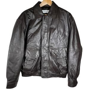 Vintage Irvine Park Genuine Leather Bomber Jacket Brown Full Zip Button Closure